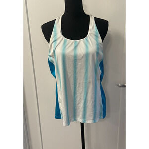 Womens Champion razor back shirt tee white and blue stripes size EXTRA LARGE
